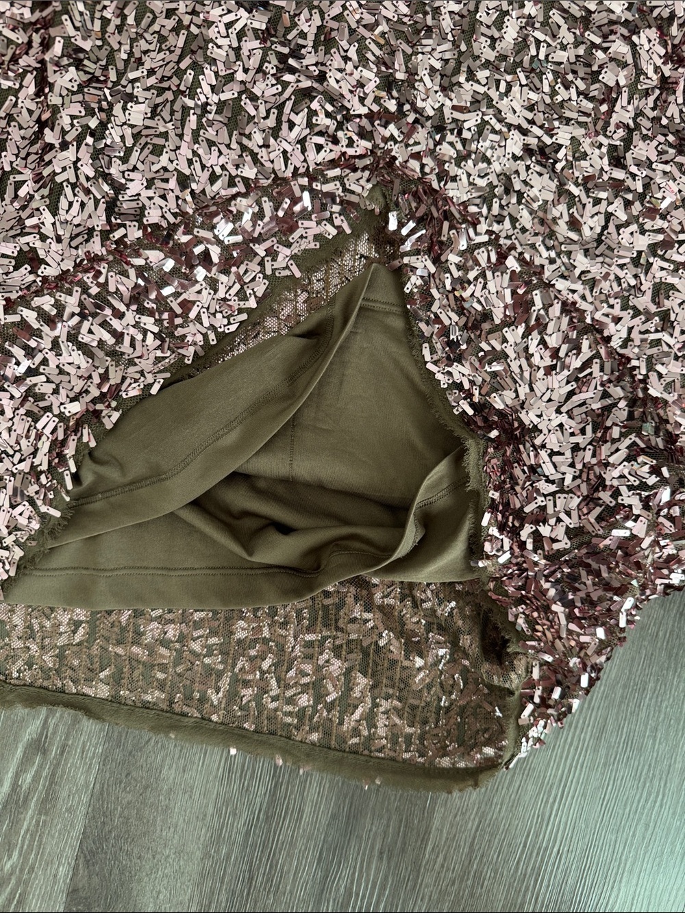 Banana Republic Pink and Olive Sequin Raw Hem Mini Dress - Picture 11 of 12